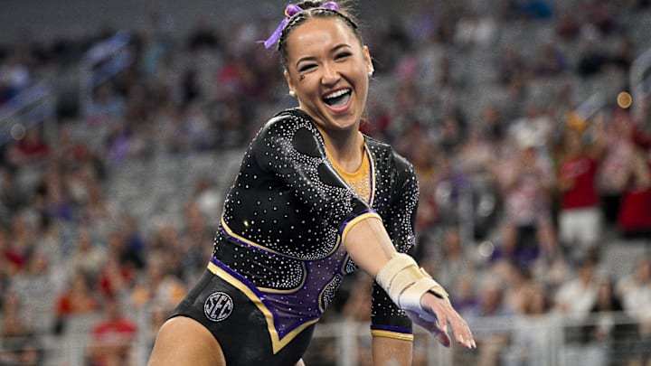 LSU Tigers gymnast Aleah Finnegan performs on floor exercise during the 2024 NCAA Women's National Gymnastics Semifinals.