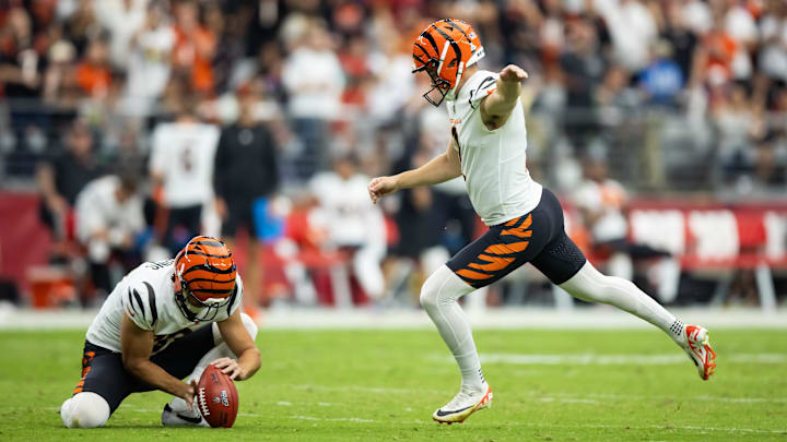Oct 8, 2023; Glendale, Arizona, USA; Cincinnati Bengals kicker Evan McPherson (2) against the