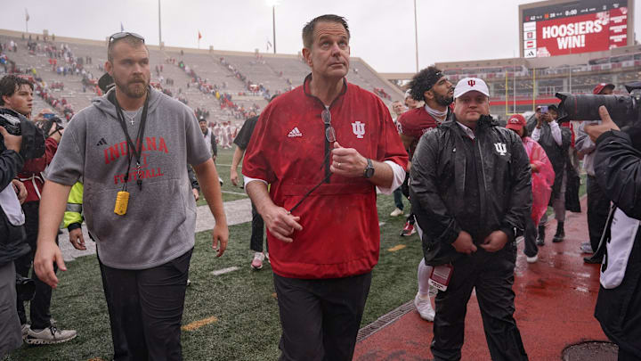 Indiana Hoosiers head coach Curt Cignetti after a game against the Maryland Terrapins at Memorial Stadium. Indiana Hoosiers head coach Curt Cignetti after a game against the Maryland Terrapins at Memorial Stadium.