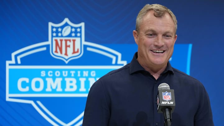 Feb 27, 2025; Indianapolis, IN, USA; San Francisco 49ers general manager John Lynch speaks during the 2025 NFL Scouting Combine at the Indiana Convention Center. Mandatory Credit: Kirby Lee-Imagn Images Feb 27, 2025; Indianapolis, IN, USA; San Francisco 49ers general manager John Lynch speaks during the 2025 NFL Scouting Combine at the Indiana Convention Center. Mandatory Credit: Kirby Lee-Imagn Images