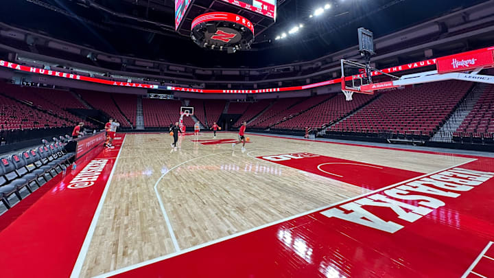 The basketball court at Pinnacle Bank Arena has received a new look ahead of the 2024-25 season.