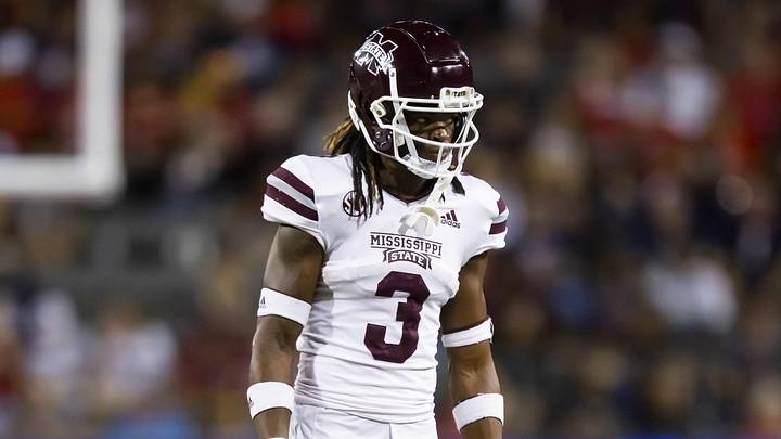 Sep 10, 2022; Tucson, Arizona, USA; Mississippi State Bulldogs cornerback Decamerion Richardson (3) against the Arizona Wildcats at Arizona Stadium. Mandatory Credit: Mark J. Rebilas-USA TODAY Sports Sep 10, 2022; Tucson, Arizona, USA; Mississippi State Bulldogs cornerback Decamerion Richardson (3) against the Arizona Wildcats at Arizona Stadium. Mandatory Credit: Mark J. Rebilas-USA TODAY Sports