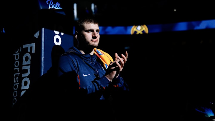 Apr 2, 2024; Denver, Colorado, USA; Denver Nuggets center Nikola Jokic (15) before the game against