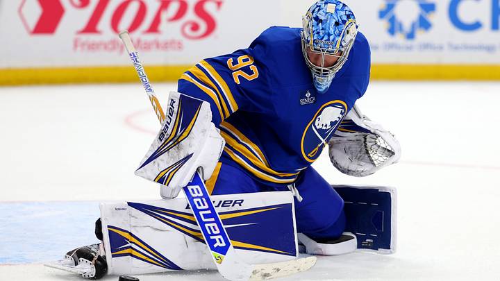 Buffalo Sabres goaltender Colten Ellis (92) makes a pad save during the third period against the Pittsburgh Penguins at KeyBank Center. Mandatory Credit: Timothy T. Ludwig-Imagn Images Buffalo Sabres goaltender Colten Ellis (92) makes a pad save during the third period against the Pittsburgh Penguins at KeyBank Center. Mandatory Credit: Timothy T. Ludwig-Imagn Images