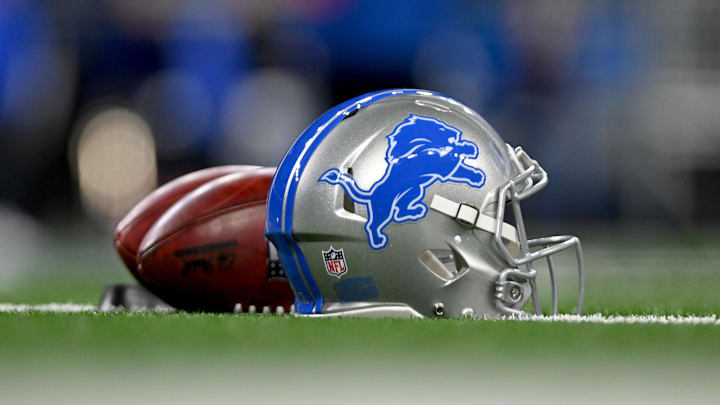 Jan 14, 2024; Detroit, Michigan, USA; Footballs and a Detroit Lions helmet before a 2024 NFC wild card game between the Lions and Los Angeles Rams at Ford Field. Mandatory Credit: Lon Horwedel-Imagn Images Jan 14, 2024; Detroit, Michigan, USA; Footballs and a Detroit Lions helmet before a 2024 NFC wild card game between the Lions and Los Angeles Rams at Ford Field. Mandatory Credit: Lon Horwedel-Imagn Images