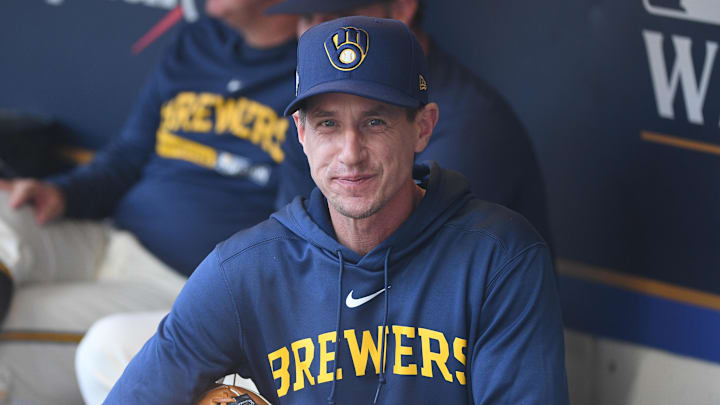 Oct 3, 2023; Milwaukee, Wisconsin, USA; Milwaukee Brewers manager Craig Counsell (30) in the dug out