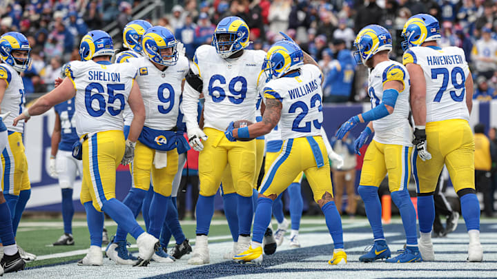 Dec 31, 2023; East Rutherford, New Jersey, USA; Los Angeles Rams running back Kyren Williams (23)