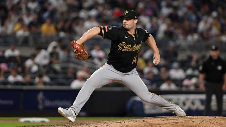 Jul 22, 2026; Bronx, New York, USA; Pittsburgh Pirates pitcher Brandon Eisert (14) pitches against the New York Yankees during the seventh inning at Yankee Stadium. Mandatory Credit: John Jones-Imagn Images Jul 22, 2026; Bronx, New York, USA; Pittsburgh Pirates pitcher Brandon Eisert (14) pitches against the New York Yankees during the seventh inning at Yankee Stadium. Mandatory Credit: John Jones-Imagn Images