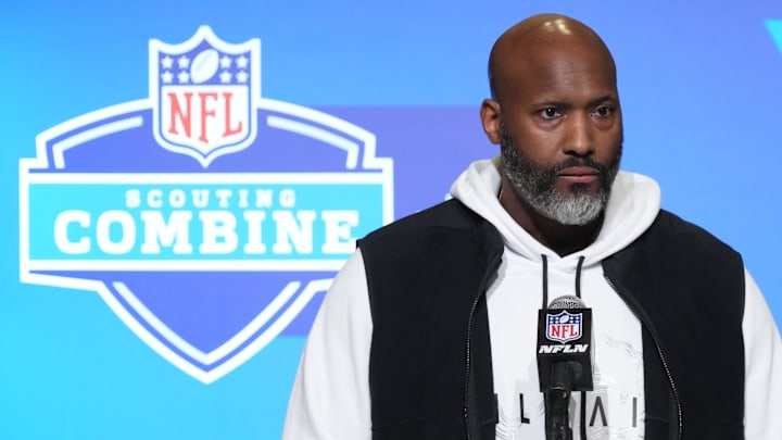 Mar 1, 2023; Indianapolis, IN, USA; Detroit Lions general manager Brad Holmes during the NFL Scouting Combine at the Indiana Convention Center. Mandatory Credit: Kirby Lee-Imagn Images