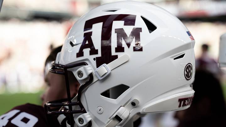 Texas A&M Aggies helmet on the sideline prior to the game against the Notre Dame Fighting Irish at Kyle Field. Texas A&M Aggies helmet on the sideline prior to the game against the Notre Dame Fighting Irish at Kyle Field.