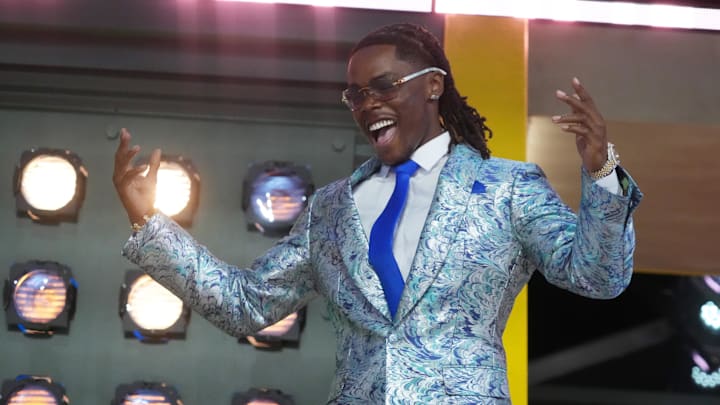 Apr 24, 2025; Green Bay, WI, USA;  Kentucky Wildcats cornerback Maxwell Hairston s introduced before the first round of the 2025 NFL Draft at Lambeau Field