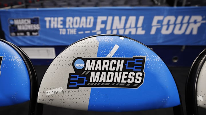 Mar 17, 2025; Dayton, OH, USA; General view of “Match Madness” logo during  First Four Practic at UD Arena. 