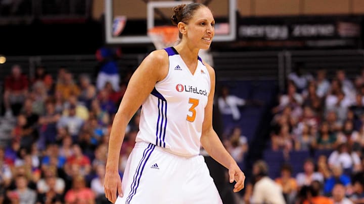 Sep 3, 2011; Phoenix, AZ, USA; Phoenix Mercury guard Diana Taurasi (3) reacts on the court against the Los Angeles Sparks at the US Airways Center. The Mercury defeated the Sparks 93-77. Mandatory Credit: Jennifer Stewart-Imagn Images Sep 3, 2011; Phoenix, AZ, USA; Phoenix Mercury guard Diana Taurasi (3) reacts on the court against the Los Angeles Sparks at the US Airways Center. The Mercury defeated the Sparks 93-77. Mandatory Credit: Jennifer Stewart-Imagn Images