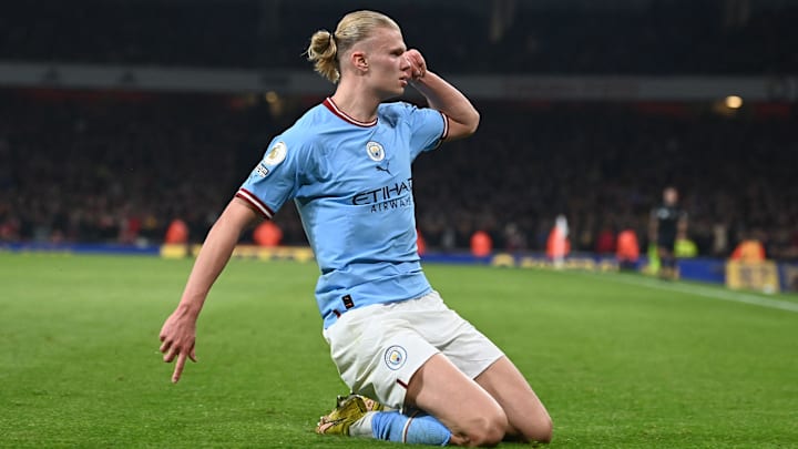 Erling Haaland a inscrit le troisième but de Manchester City, sur la pelouse d'Arsenal. Erling Haaland a inscrit le troisième but de Manchester City, sur la pelouse d'Arsenal.