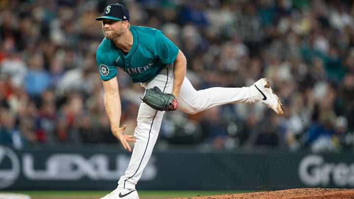 Seattle Mariners reliever Austin Voth throws during a game against the San Francisco Giants on Aug. 24 at T-Mobile Park. Seattle Mariners reliever Austin Voth throws during a game against the San Francisco Giants on Aug. 24 at T-Mobile Park.