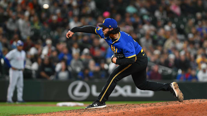 Seattle Mariners closer Andres Munoz throws during a game against the Texas Rangers on Sept. 14 at T-Mobile Park.