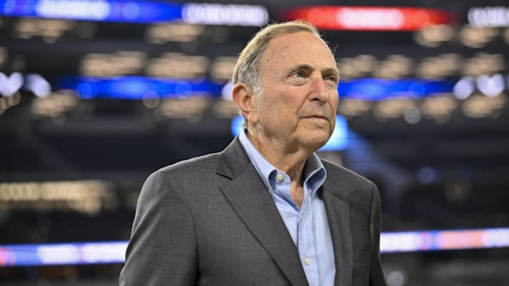 Nov 3, 2025; Arlington, Texas, USA; NHL commissioner Gary Bettman looks on before the game between the Dallas Cowboys and the Arizona Cardinals at AT&T Stadium. Mandatory Credit: Jerome Miron-Imagn Images