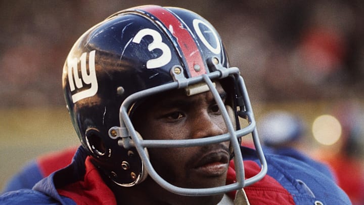 Dec 13, 1970; St. Louis, MO, USA; FILE PHOTO; New York Giants running back Ron Johnson (30) on the sidelines against the St. Louis Cardinals at Busch Stadium.  