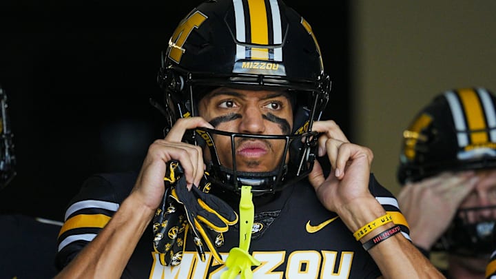Sep 6, 2025; Columbia, Missouri, USA; Missouri Tigers wide receiver Xavier Loyd (6) gets ready to take the field prior to a game against the Kansas Jayhawks at Faurot Field at Memorial Stadium. Mandatory Credit: Jay Biggerstaff-Imagn Images