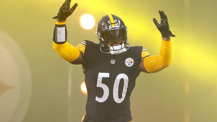 Dec 23, 2023; Pittsburgh, Pennsylvania, USA; Pittsburgh Steelers linebacker Elandon Roberts (50) reacts as he takes the field against the Cincinnati Bengals at Acrisure Stadium. Mandatory Credit: Charles LeClaire-USA TODAY Sports Dec 23, 2023; Pittsburgh, Pennsylvania, USA; Pittsburgh Steelers linebacker Elandon Roberts (50) reacts as he takes the field against the Cincinnati Bengals at Acrisure Stadium. Mandatory Credit: Charles LeClaire-USA TODAY Sports