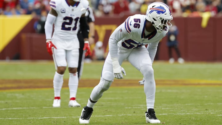 Sep 24, 2023; Landover, Maryland, USA; Buffalo Bills defensive end Leonard Floyd (56) and Bills