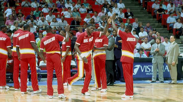 Apr 8, 1990; Orlando, FL, USA; FILE PHOTO; Houston Rockets center #34 HAKEEM OLAJUWON during player introductions before their game against the Orlando Magic at the Orlando Arena. Mandatory Credit: Photo By Imagn Images (c) Copyright Imagn Images