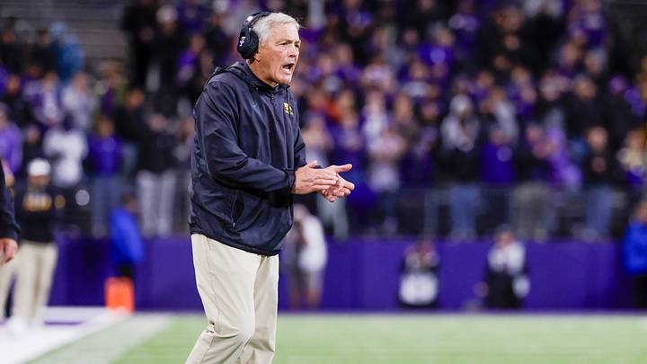 Oct 9, 2026; Seattle, Washington, USA; Iowa Hawkeyes head coach Kirk Ferentz reacts to a penalty giving the Washington Huskies a first down and goal during the third quarter at Husky Stadium. Mandatory Credit: Joe Nicholson-Imagn Images