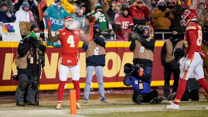 Jan 13, 2024; Kansas City, Missouri, USA; Kansas City Chiefs wide receiver Rashee Rice (4)