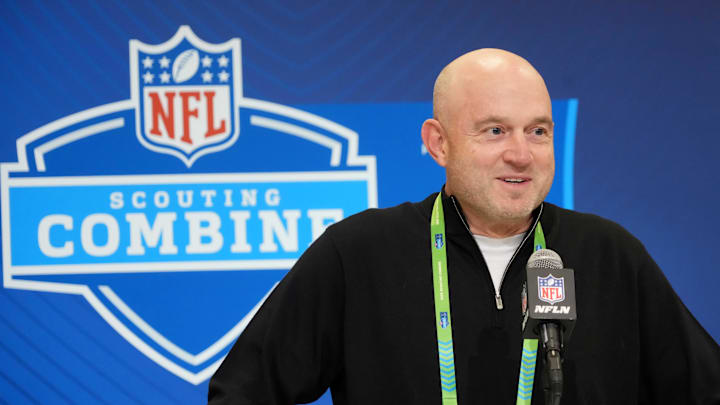 Feb 25, 2025; Indianapolis, IN, USA; Cincinnati Bengals general manager Duke Tobin speaks during the NFL Scouting Combine at the Indiana Convention Center. Mandatory Credit: Kirby Lee-Imagn Images