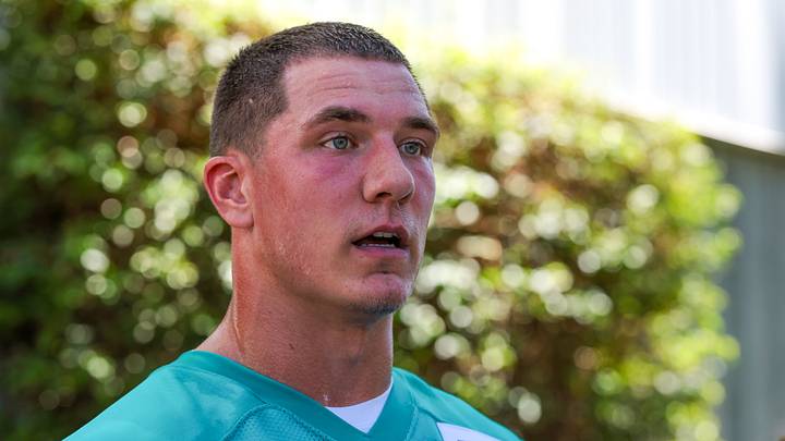 May 8, 2026; Miami Gardens, FL, USA; Miami Dolphins edge Mason Reiger (90) speaks to reporters during rookie minicamp at Baptist Health Training Complex. Mandatory Credit: Sam Navarro-Imagn Images