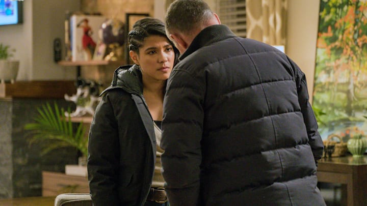 CHICAGO P.D. -- "Lines" Episode 718 -- Pictured: (l-r) Lisseth Chavez as Vanessa Rojas, Jason Beghe as Hank Voight -- (Photo by: Matt Dinerstein/NBC)