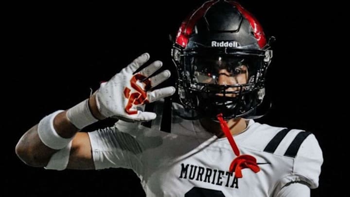 Despite flashing gloves with the USC logo at one point, Murrieta Valley three-star DB did not include the Trojans on his list of six finalists. Despite flashing gloves with the USC logo at one point, Murrieta Valley three-star DB did not include the Trojans on his list of six finalists.
