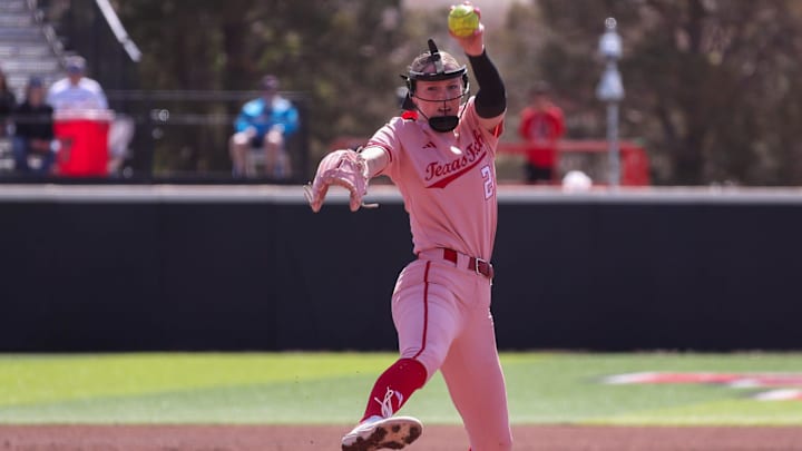 Texas Tech's Samantha Lincoln pitches against Iowa State during a Big 12 Conference softball game, Sunday, March 29, 2026, at Tracy Sellers Field.