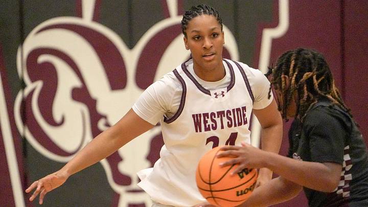 Westside High School center Khalia Hartwell (24) plays defense against Fountain Inn High during the first quarter at William Roberts Gym at Westside High in Anderson, SC Friday, Feb 6, 2026.