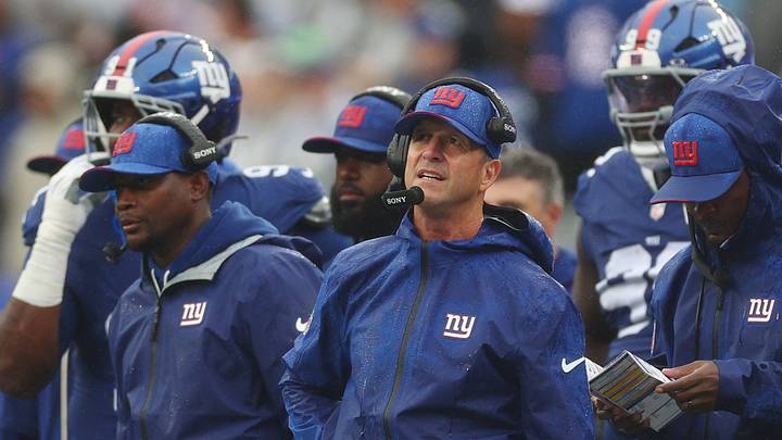 Giants head coach John Harbaugh has his team at 2–1 despite the loss of starting quarterback Jaxson Dart.