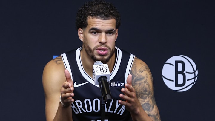 Sep 23, 2025; Brooklyn, NY, USA;  Brooklyn Nets forward Michael Porter Jr. (17) speaks at Media Day. Mandatory Credit: Wendell Cruz-Imagn Images