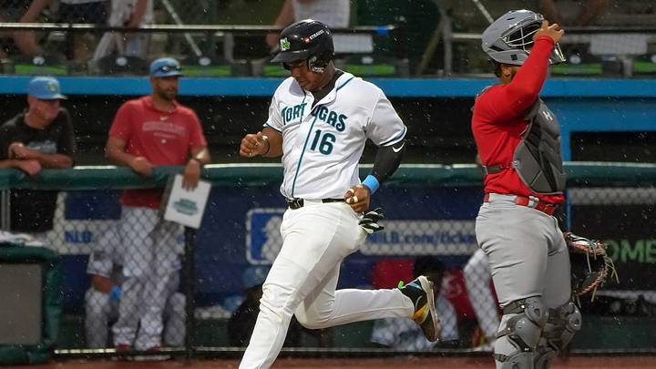 Daytona Tortugas Alfredo Duno trots across home plate to score during a game with the Palm Beach Cardinals at Jackie Robinson Ballpark in Daytona Beach, Friday, June 27, 2025. Daytona Tortugas Alfredo Duno trots across home plate to score during a game with the Palm Beach Cardinals at Jackie Robinson Ballpark in Daytona Beach, Friday, June 27, 2025.