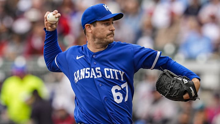 Mar 29, 2026; Cumberland, Georgia, USA; Kansas City Royals pitcher Seth Lugo (67) pitches against the Atlanta Braves during the first inning at Truist Park. Mandatory Credit: Dale Zanine-Imagn Images Mar 29, 2026; Cumberland, Georgia, USA; Kansas City Royals pitcher Seth Lugo (67) pitches against the Atlanta Braves during the first inning at Truist Park. Mandatory Credit: Dale Zanine-Imagn Images