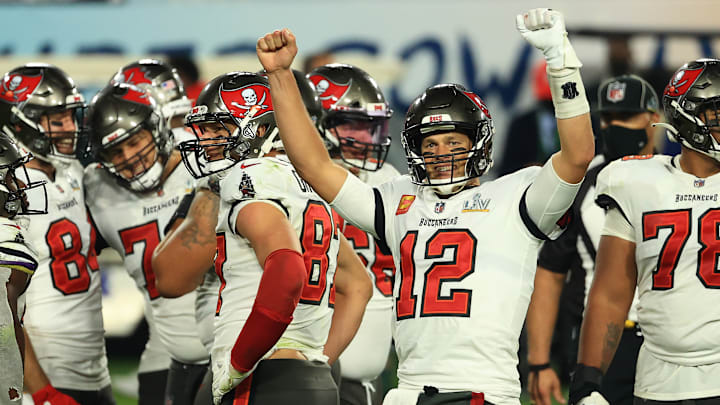 Tampa Bay Buccaneers celebrating a victory in Super Bowl LV.