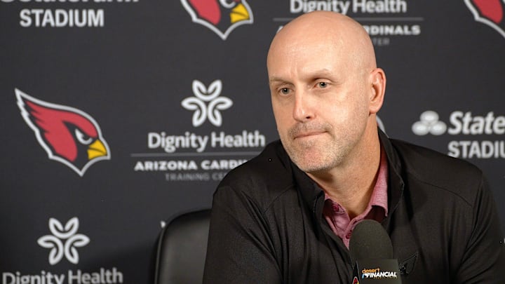 Arizona Cardinals general manager Monti Ossenfort discusses the upcoming NFL Draft during a press conference at Dignity Health Arizona Cardinals Training Center in Tempe on April 16, 2025.