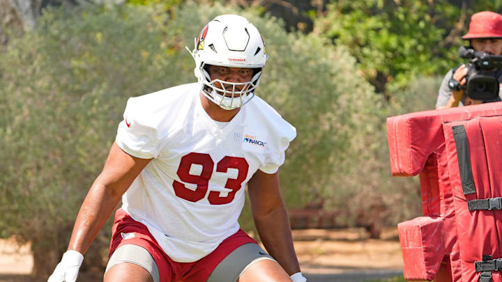 Arizona Cardinals defensive lineman Calais Campbell (93) during mini-camp at the Cardinals training center in Tempe on Jun 11, 2025.