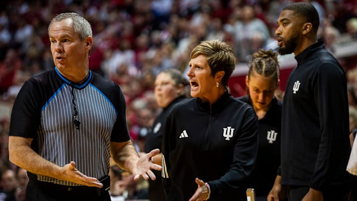 Indiana coach Teri Moren talks to an official during Saturday's game against UCLA at Simon Skjodt Assembly Hall. Indiana coach Teri Moren talks to an official during Saturday's game against UCLA at Simon Skjodt Assembly Hall.