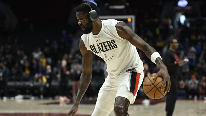 Portland, Oregon, USA; Portland Trail Blazers center Deandre Ayton (2) warms up before a game against the Golden State Warriors at Moda Center. Mandatory Credit: Troy Wayrynen-USA TODAY Sports. Portland, Oregon, USA; Portland Trail Blazers center Deandre Ayton (2) warms up before a game against the Golden State Warriors at Moda Center. Mandatory Credit: Troy Wayrynen-USA TODAY Sports.