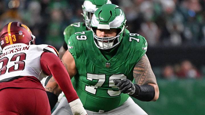 Jan 4, 2026; Philadelphia, Pennsylvania, USA; Philadelphia Eagles offensive tackle Matt Pryor (79) against the Washington Commanders at Lincoln Financial Field. Mandatory Credit: Eric Hartline-Imagn Images Jan 4, 2026; Philadelphia, Pennsylvania, USA; Philadelphia Eagles offensive tackle Matt Pryor (79) against the Washington Commanders at Lincoln Financial Field. Mandatory Credit: Eric Hartline-Imagn Images