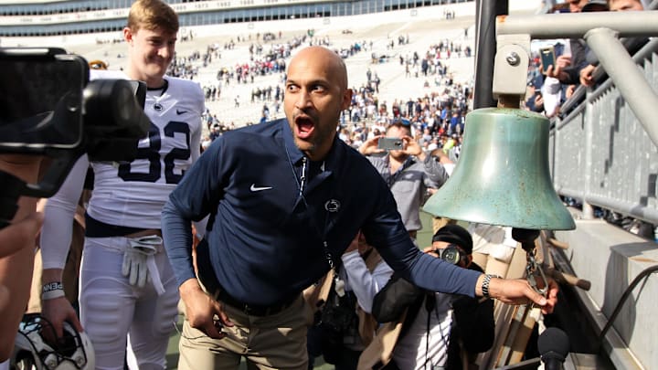 Keegan-Michael Key rings the victory bell after the conclusion of the 2018 Penn State Blue-White spring game at Beaver Stadium. Keegan-Michael Key rings the victory bell after the conclusion of the 2018 Penn State Blue-White spring game at Beaver Stadium.