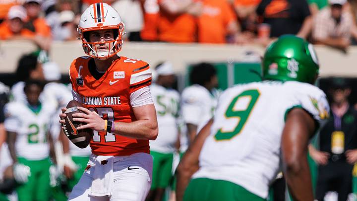 Oklahoma State Cowboys quarterback Drew Mestemaker. Oklahoma State Cowboys quarterback Drew Mestemaker.