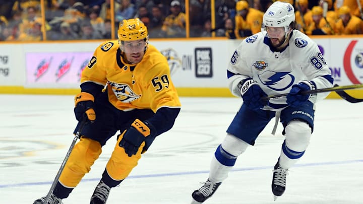 Jan 23, 2018; Nashville, TN, USA; Nashville Predators defenseman Roman Josi (59) skates with the