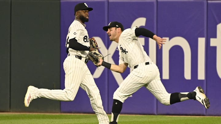 Chicago White Sox outfielders Luis Robert Jr. and Mike Tauchman. Chicago White Sox outfielders Luis Robert Jr. and Mike Tauchman.