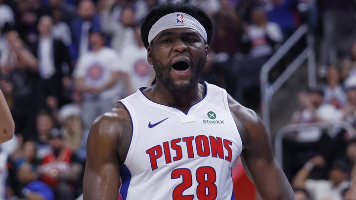 Apr 22, 2026; Detroit, Michigan, USA; Detroit Pistons forward Isaiah Stewart (28) reacts during the second half against the Orlando Magic during game two of the first round of the 2026 NBA Playoffs at Little Caesars Arena. Mandatory Credit: Rick Osentoski-Imagn Images