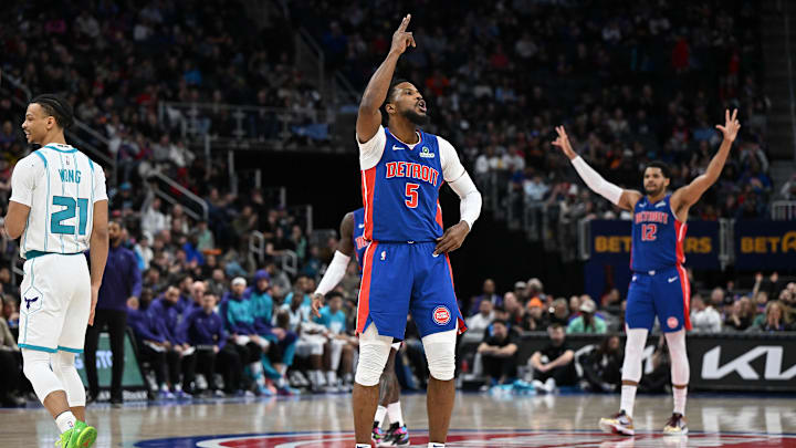 Feb 9, 2025; Detroit, Michigan, USA;  Detroit Pistons guard Malik Beasley (5): Lon Horwedel-Imagn Images